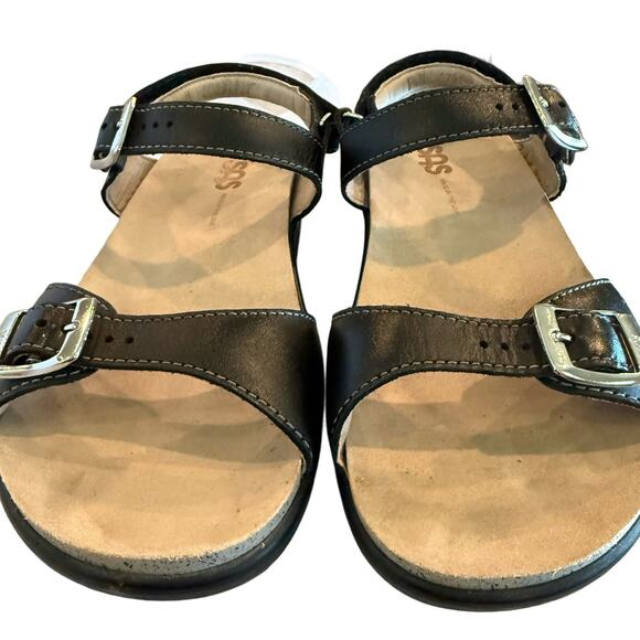 SAS Tripad Comfort Sandals 7.5 M Black Leather Arch Support Double Straps EUC - Picture 4 of 7